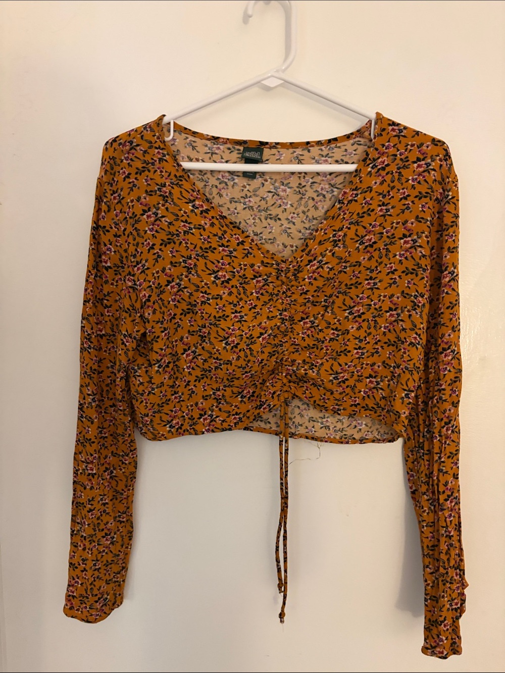 wild fable Mustard Floral V-Neck Drawstring Crop Top